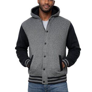 Tony Hawk Varsity Jacket Mens Small Grey Black Hooded Sherpa Lined Snap Zip
